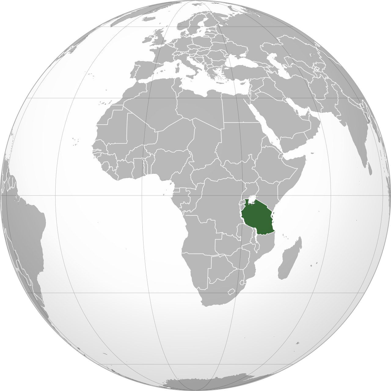 Map of Tanzania, marked on the globe
