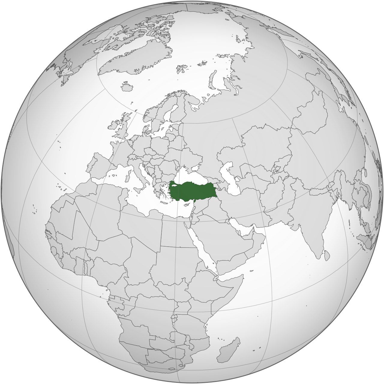 Map of Turkey, marked on the globe