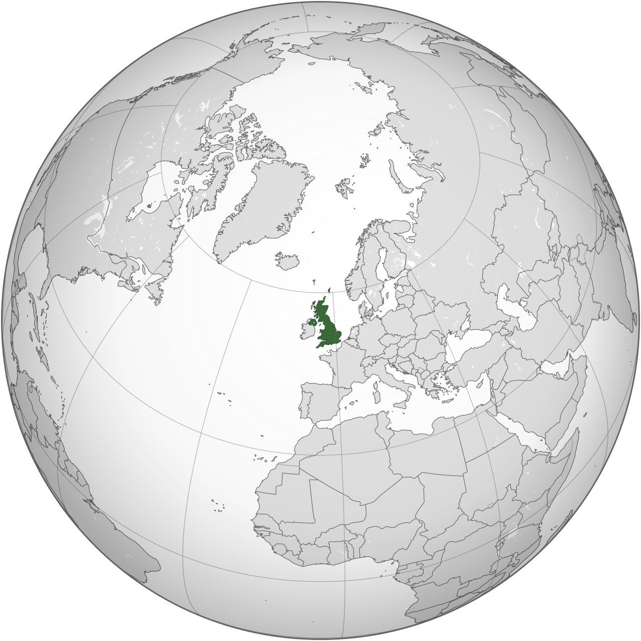 Map of United Kingdom, marked on the globe