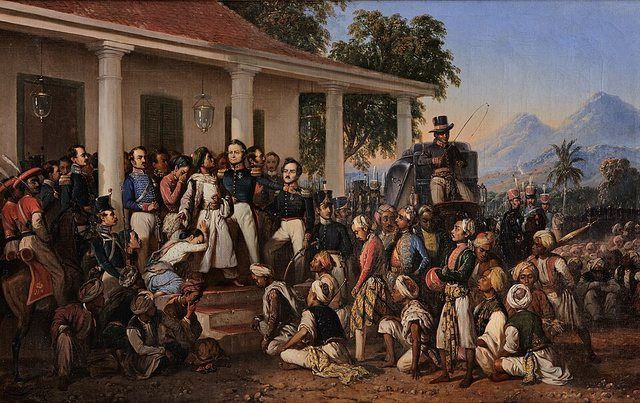 Indonesian: Penangkapan DiponegoroThe Arrest of Diponegorotitle QS:P1476,id:"Penangkapan Diponegoro"label QS:Lid,"Penang: Depicts the arrest of prince Diponegoro at the end of the