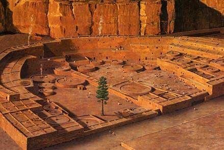 Chaco Canyon Pueblo Bonito digital reconstruction: A digital model of ancient Pueblo Bonito (Chaco Canyon, New Mexico, United States) before it was abandoned.