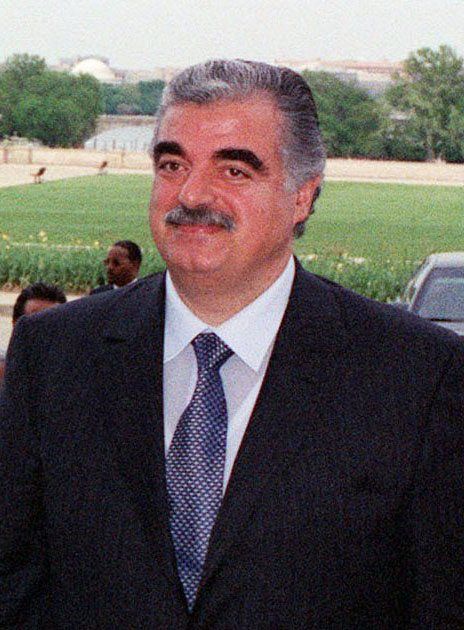 Rafiq Hariri: Secretary of Defense Donald H. Rumsfeld (left) escorts Lebanese Prime Minister Rafiq Hariri into the Pentagon on April 25, 2001. Rumsfeld and Hariri will meet to disc