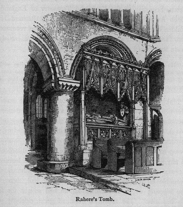 Rahere's Tomb - Walks in London, Augustus Hare, 1878: Illustration from Walks in London, Augustus Hare, 1878.