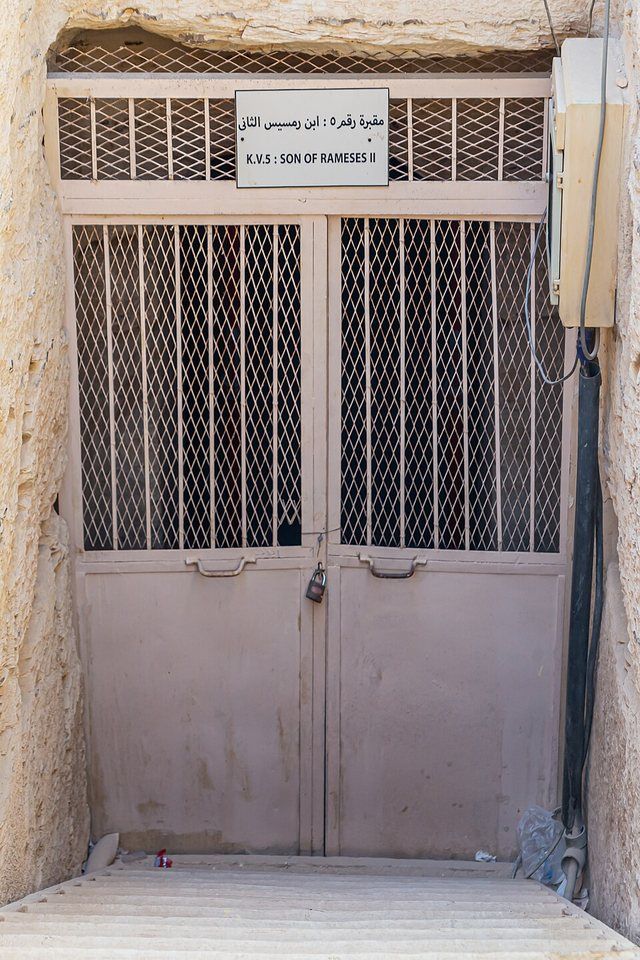 Entrance of Tomb KV5 of Ramesses II's sons: This is a view of entrance of the closed Tomb KV5 of the sons of Ramesses II in the Valley of the Kings.