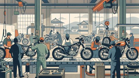 AI illustration: A motorcycle assembly line in Hamamatsu, Japan