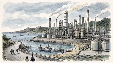AI illustration: A petrochemical complex on the Taiwan coast