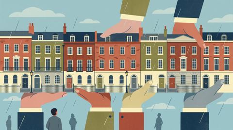 AI illustration: A row of London townhouses held by companies, 2013