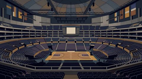 AI illustration: An empty basketball arena in Los Angeles, 2014
