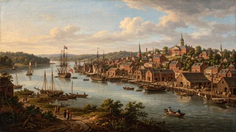 AI illustration: Annapolis, Maryland, on the Severn River, about 1770