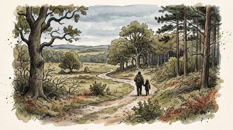 AI illustration: Ashdown Forest, East Sussex, the wood behind the Winnie-the-Pooh stories