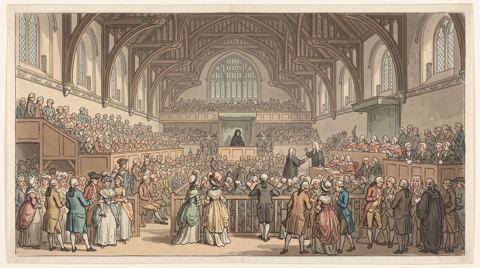 AI illustration: Peers in Westminster Hall at the bigamy trial of the Duchess of Kingston, 1776