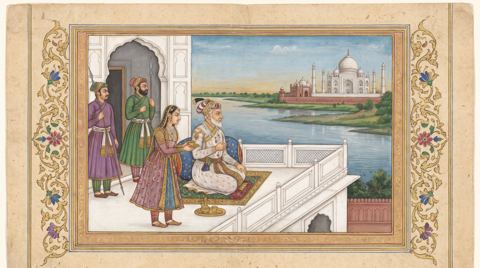 AI illustration: Shah Jahan, imprisoned by his son Aurangzeb, looks from Agra Fort at the Taj Mahal