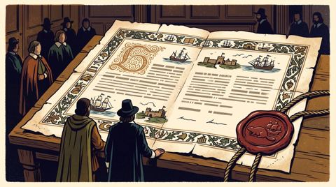 AI illustration: The 1670 Hudson's Bay Company charter on parchment with its wax seal