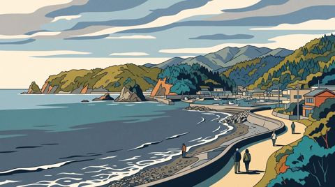 AI illustration: The coast at Tanabe, Wakayama, Japan