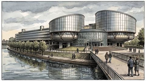 AI illustration: The European Court of Human Rights building in Strasbourg