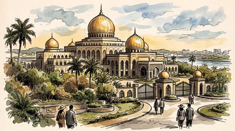 AI illustration: The golden domes of the Istana Nurul Iman palace, Bandar Seri Begawan, Brunei
