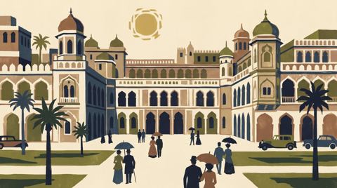 AI illustration: The Khas Bagh palace of the Nawabs of Rampur, 1966