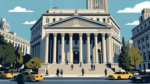 AI illustration: The New York State Supreme Court building on Centre Street, 2018