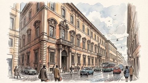 AI illustration: The Palazzo Doria Pamphilj on the Via del Corso, Rome