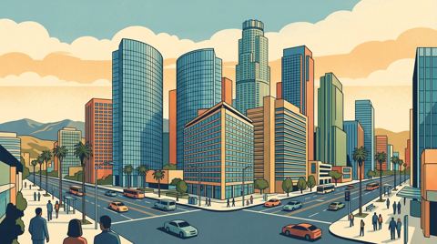 AI illustration: The towers of Century City, Los Angeles, 2020