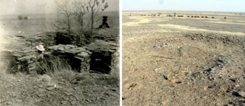 Central Mausoleum: Views of the central mausoleum photographed in 1951 (left) and 2007 (right), showing the degree of deterioration of the building
