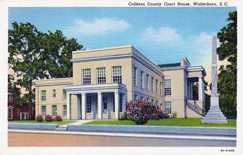 Walterboro - Colleton County Court House 01: Photomechanical print (postcard) : halftone, colored Divided back