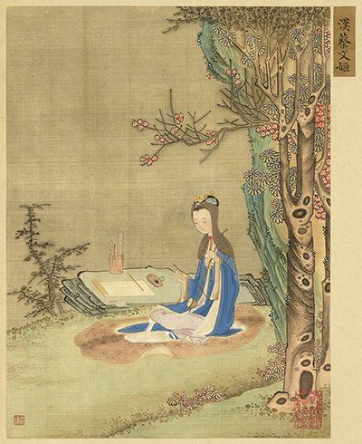 The full album is known as Gathering Gems of Beauty (畫麗珠萃秀).: This painting depicts Zhuo Wenjun (卓文君).