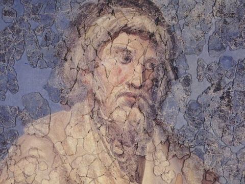 Apuleius: Ancient philosopher (probably Apuleius or Lactantius) on late antique ceiling painting from Trier