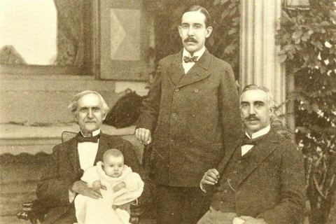 Four generations of the Mellon family: Four generations of the Mellon family. From left to right: Judge Thomas Mellon, holding his great grandson Matthew Mellon; William Larimer Me
