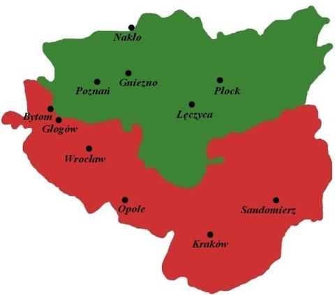 Mapa podziału Księstwa Polskiego w 1102: The map of division of Polish Duchy in 1102, after death of Władysław I Herman.