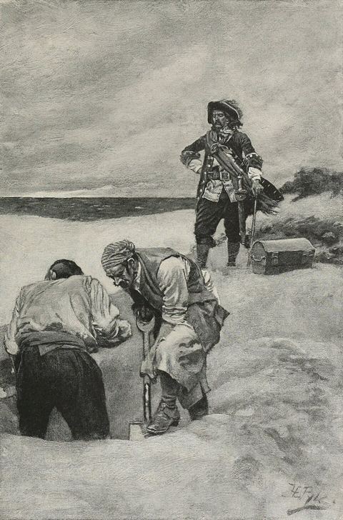 Pg 108 - Kidd at Gardiner's Island: Kidd at Gardiner's Island: illustration of pirate captain William Kidd's supervision of the burial of his treasure at Gardiner's Island