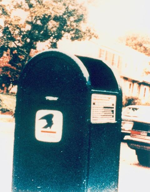 Aldrich Ames Drop Site Mailbox: USPS mail collection box used to communicate meeting requests between Soviet intelligence handlers and U.S. Government employee Aldrich Ames. This F