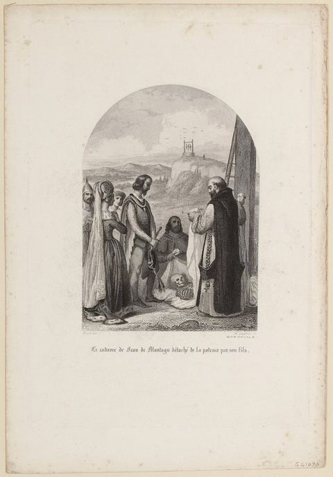 Le cadavre de Jean de Montagu détaché de la potence par son fils. G: Auteur(s): Langlois, Philibert, graveur Marck, dessinateur Autre titre: De 1226 à 1469 / De l'avènement de St L