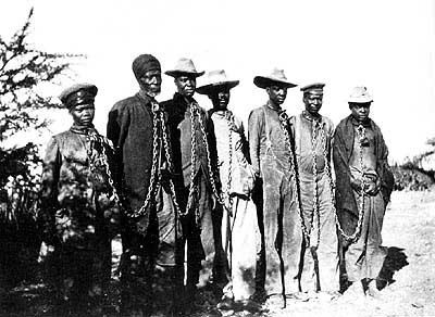 Herero chained: Herero chained during the 1904 rebellion.