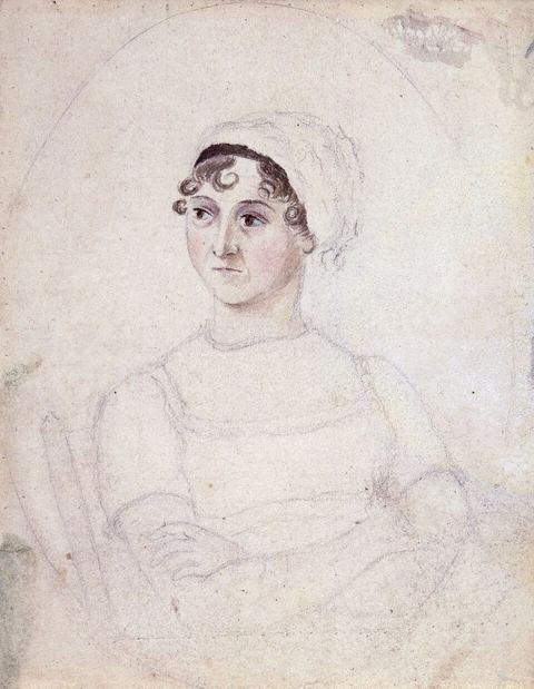 Jane Austen: Portrait of Jane Austen in watercolor and pencil