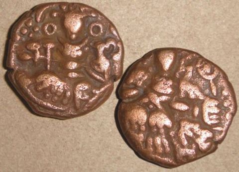 Queen Didda coin: Coins of Queen Didda (979 – 1003 AD). The Queen is depicted sitting cross legged on one side and standing on the other.