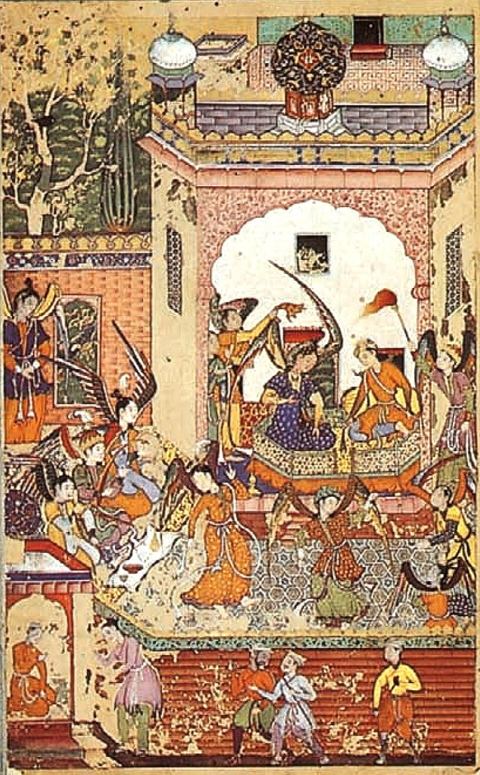 Khizr Khan and Devaldi enthroned. Duval Rani Khizr Khan of Amir Khusrau Dihvali. Scribe, Sultan Bayazid ibn Nizam Mughal: Khizr Khan and Devaldi enthroned. Duval Rani Khizr Khan of
