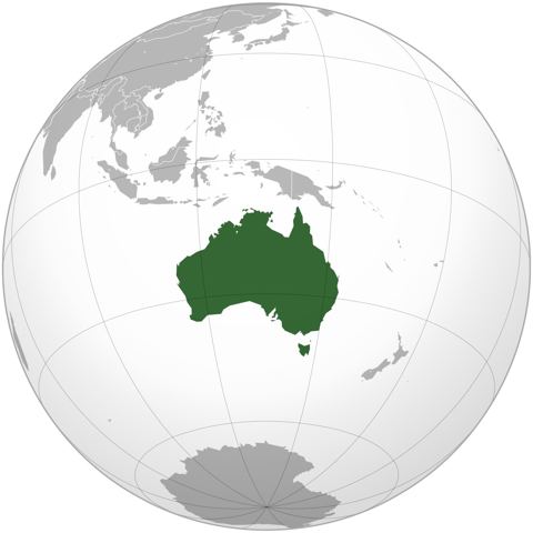 Map of Australia, marked on the globe