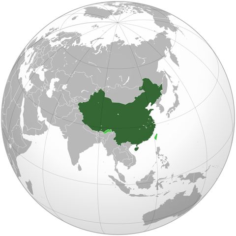 Map of China, marked on the globe