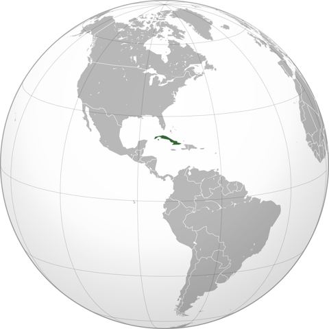 Map of Cuba, marked on the globe