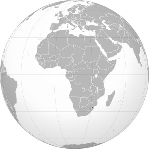 Map of Eswatini, marked on the globe