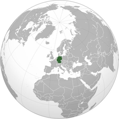 Map of Germany, marked on the globe
