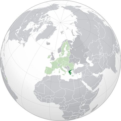 Map of Greece, marked on the globe