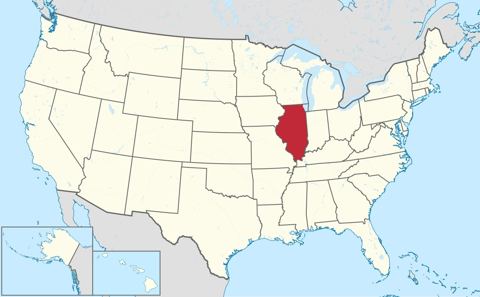 Map of Illinois, marked on the globe