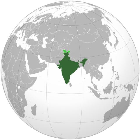Map of India, marked on the globe