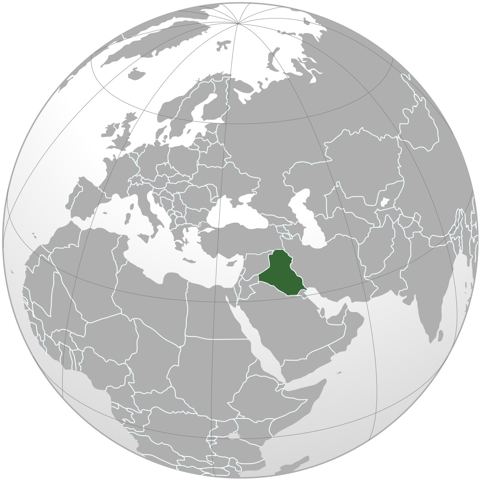 Map of Iraq, marked on the globe