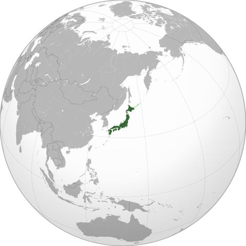 Map of Japan, marked on the globe