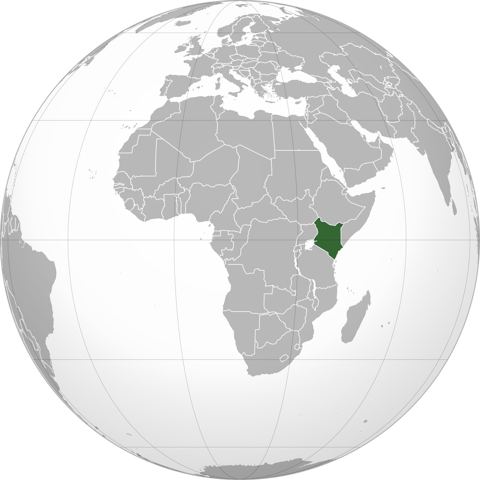 Map of Kenya, marked on the globe