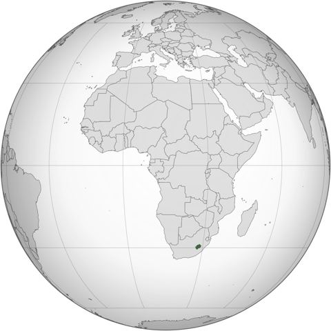 Map of Lesotho, marked on the globe
