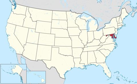 Map of Maryland, marked on the globe